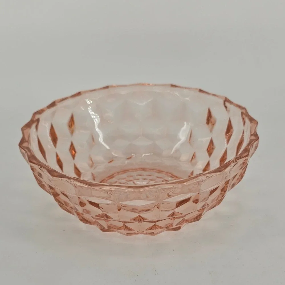 Vintage Jeannette Pink Depression Glass Cube Bowl Cubist 6.5 Art Deco Salad Dish
